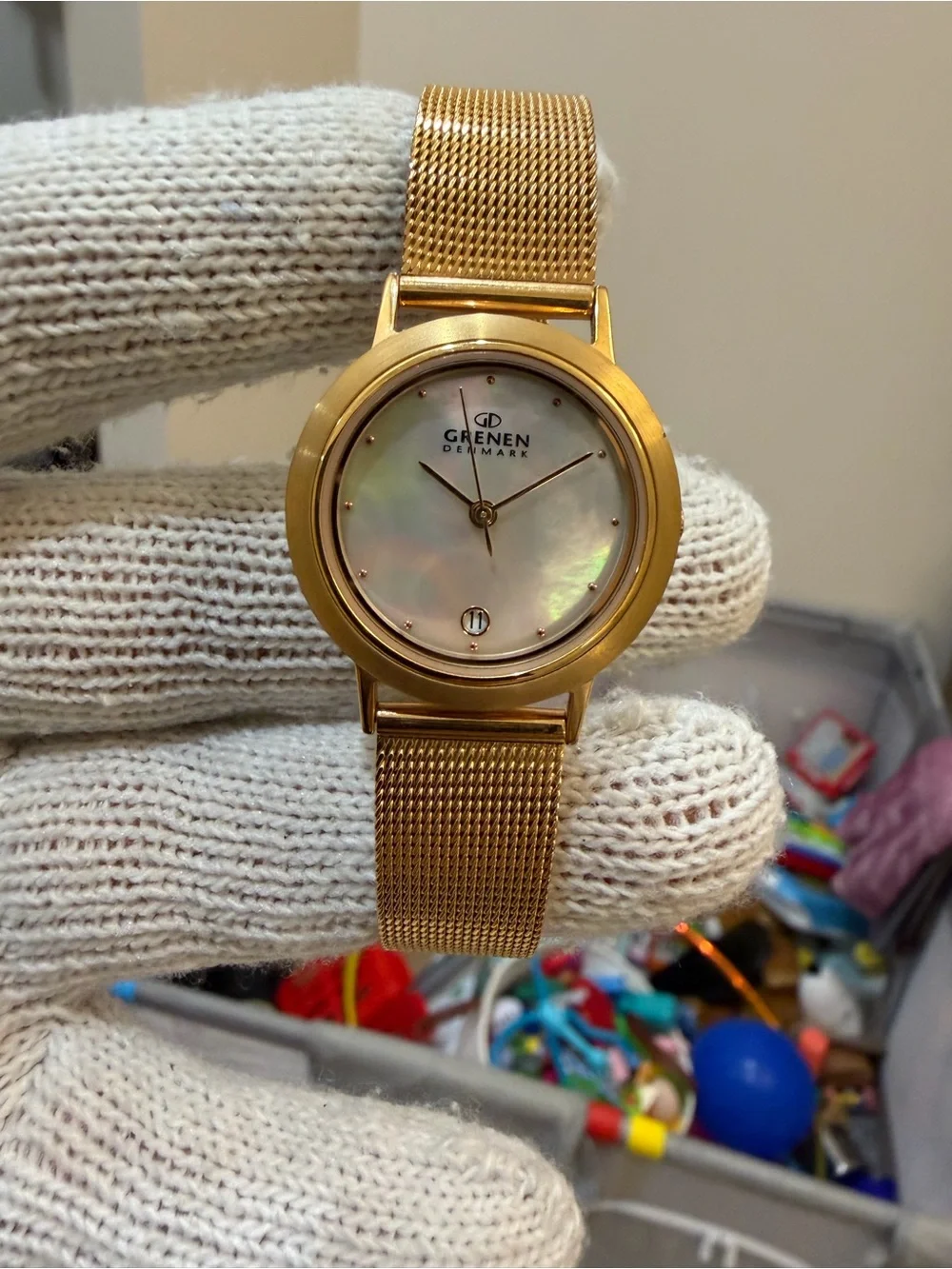 Grenen Denmark by Skagen Women’s Watch M-23SRRW Rose Gold Mesh Pearl NWOB